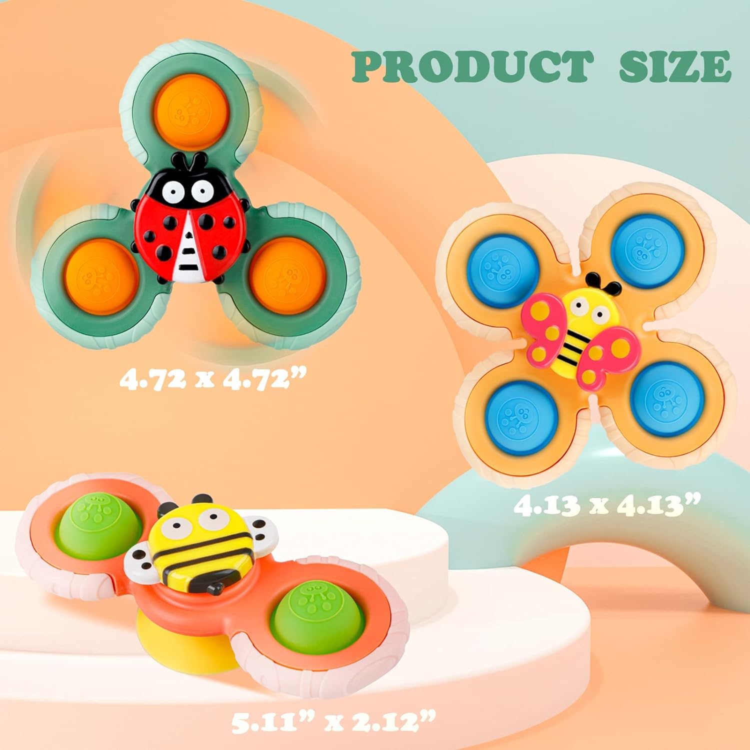Outgeek Suction Cup Spinner Toys: 3PCS Kids Spinning Top Toys Baby Dimple Toy Sensory Toys Fidget Spinners Suction Cup Babies Bath Toys Gift Toys for Toddlers (Second Edition) (White) - Image 3